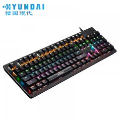 现代 HY-K600 USB 有线 机械键盘 黑色 青轴  悬浮键帽发光跑马灯机 (7075)