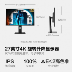 HKC显示器 P272U Pro 27寸 4K高清 IPS屏 升降旋转 HDMI+DP (17292)