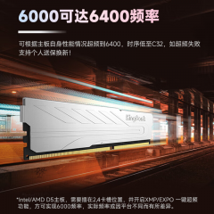 金百达台式机内存 DDR5 32G 6000 套条 银爵 CL36 16G*2 (17410)