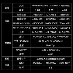 三星固态硬盘 990 EVO Plus 2T M.2 NVMe PCIe4.0*4/5.0*2 (20150)